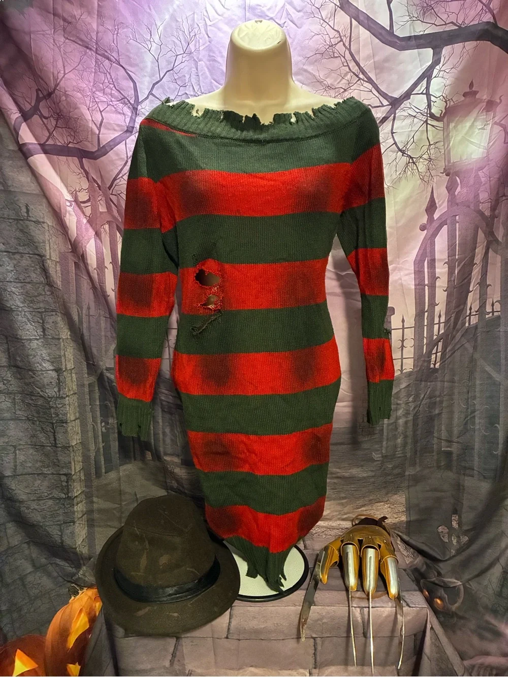Freddy Krueger Inspired Girls' Red and Black Stripe Costume Dress